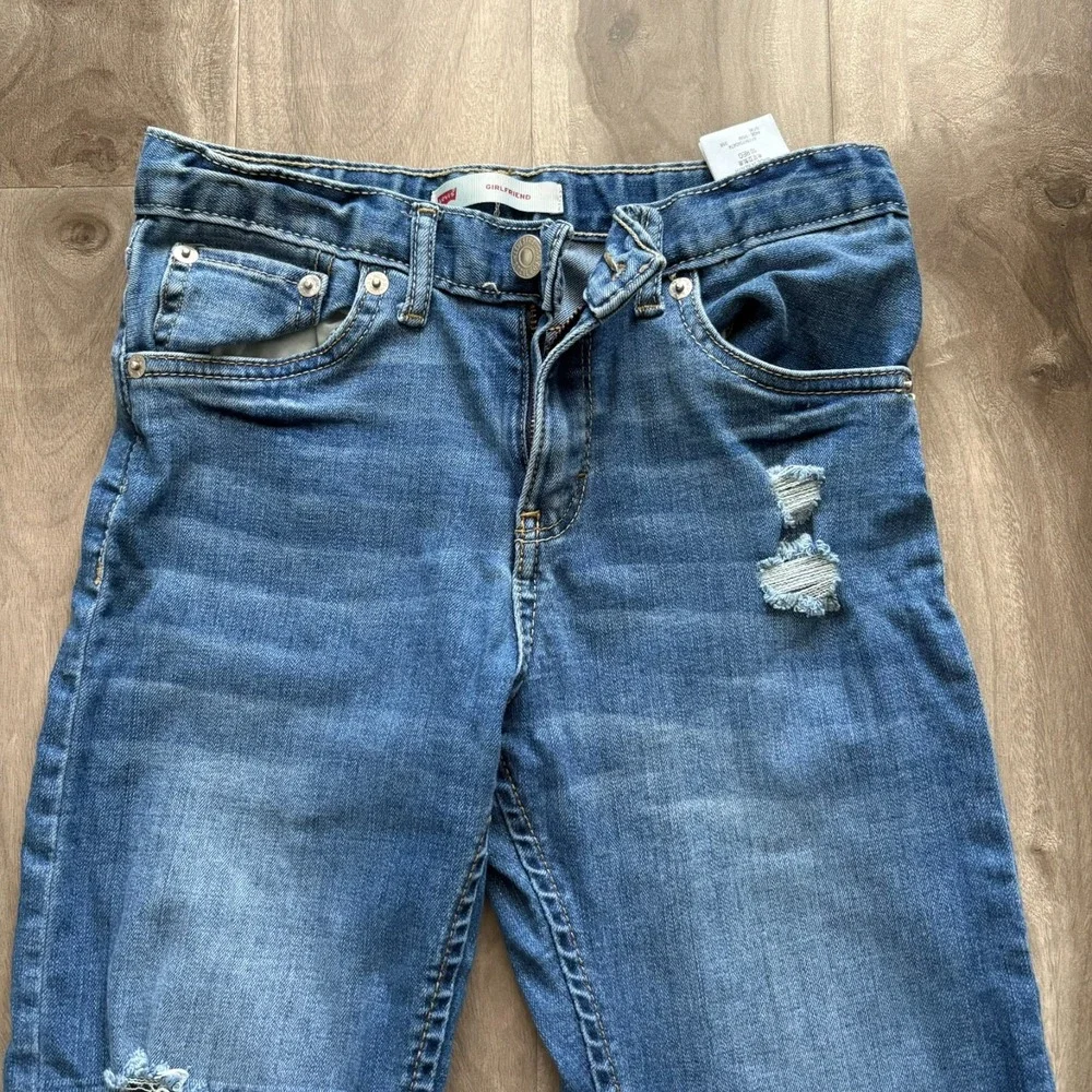 Levi's Girls Girlfriend Jeans Kids Size 10 Reg‎ Blue Distressed Adjusted Waist
